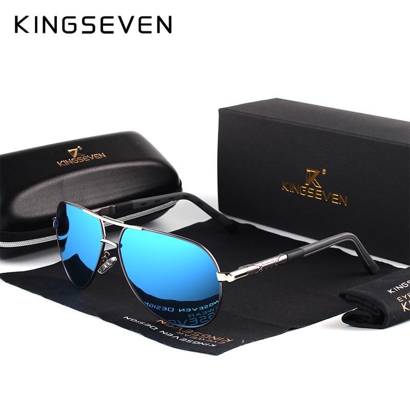 Luxury Stevvex men's aluminum retro aviation polarized sunglasses with dark lenses and sleek frame design.
