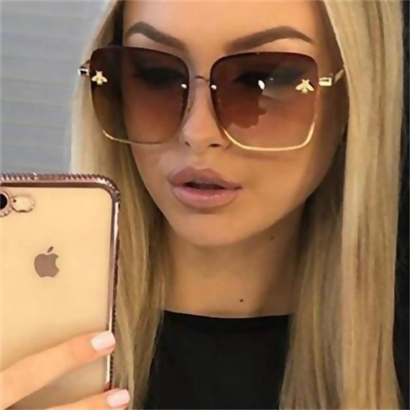 Stevvex Oversized Rimless Square Sunglasses – Bee Decor UV400