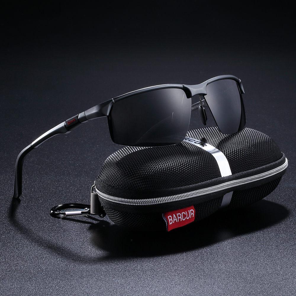 Stevvex sports aluminum polarized UV400 sunglasses with sleek frame and dark tinted lenses, designed for outdoor activity.