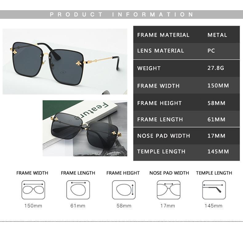 Stevvex Oversized Rimless Square Sunglasses – Bee Decor UV400