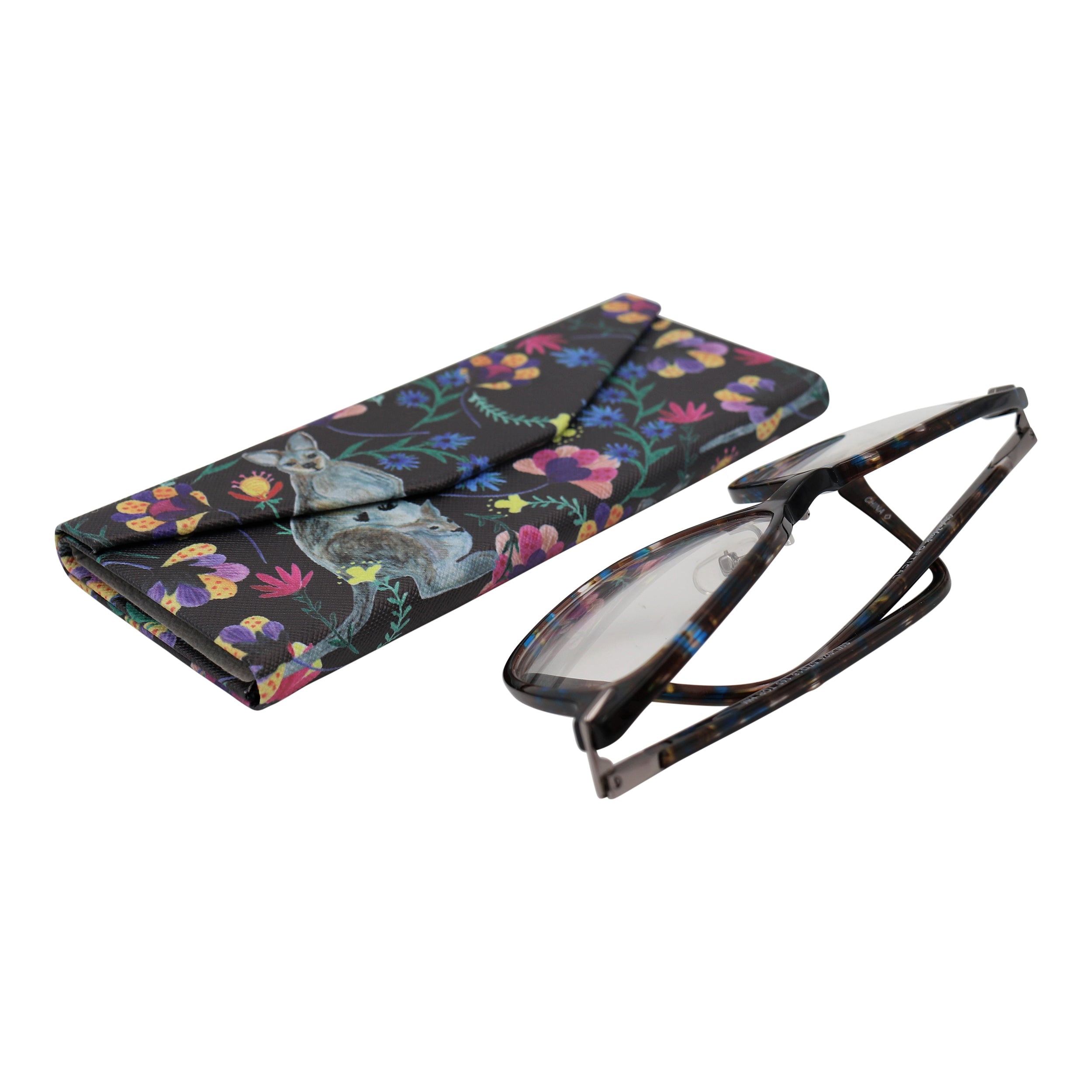 Kangaroo Print Vegan Leather Glasses Case