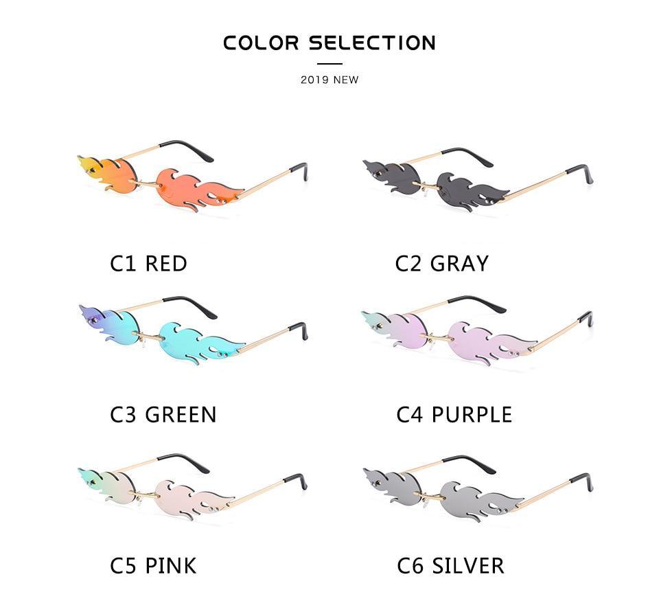 Fashion rimless fire flame sunglasses for women by Stevvex, featuring bold flame-shaped lenses and stylish design.