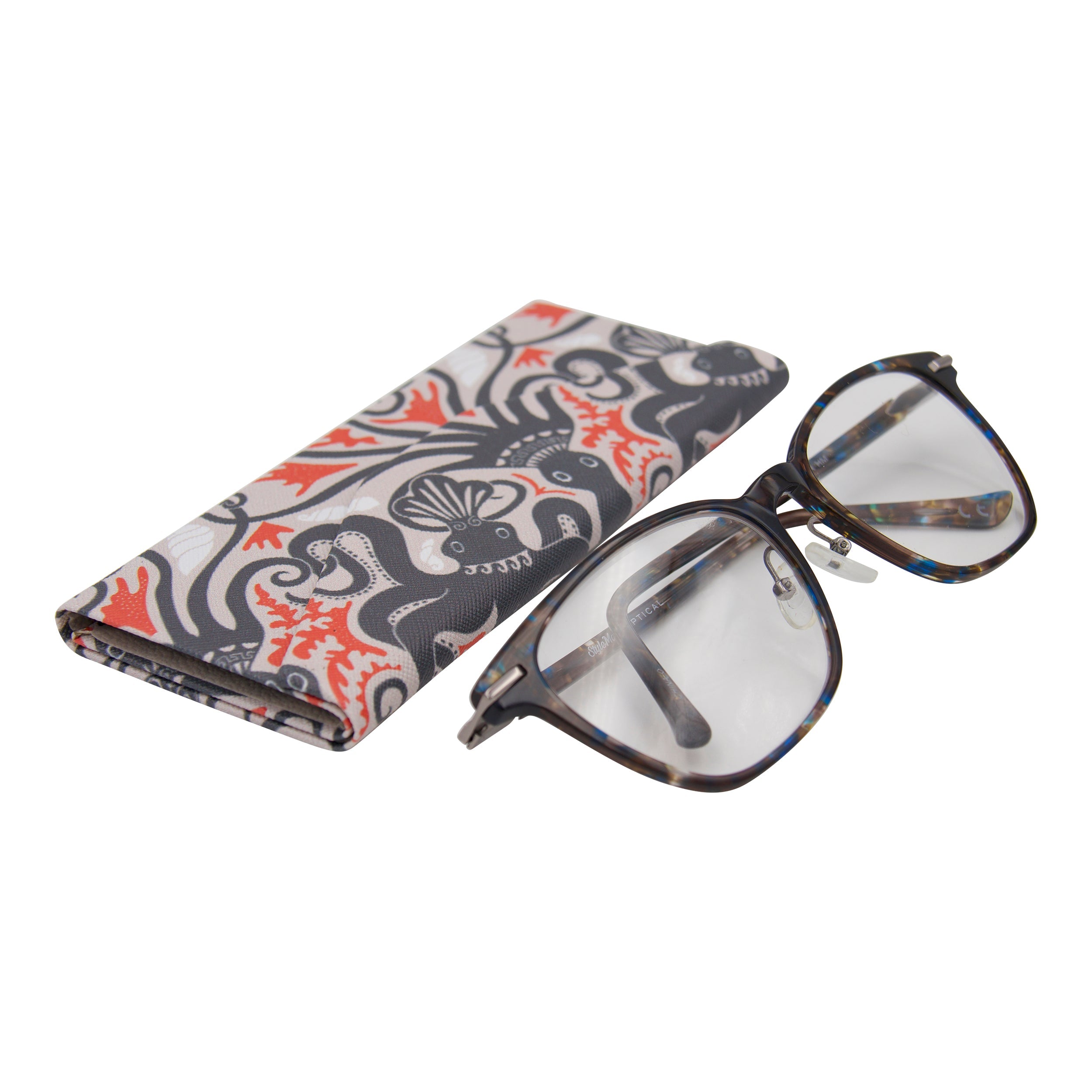Octopus Print Vegan Leather Glasses Case