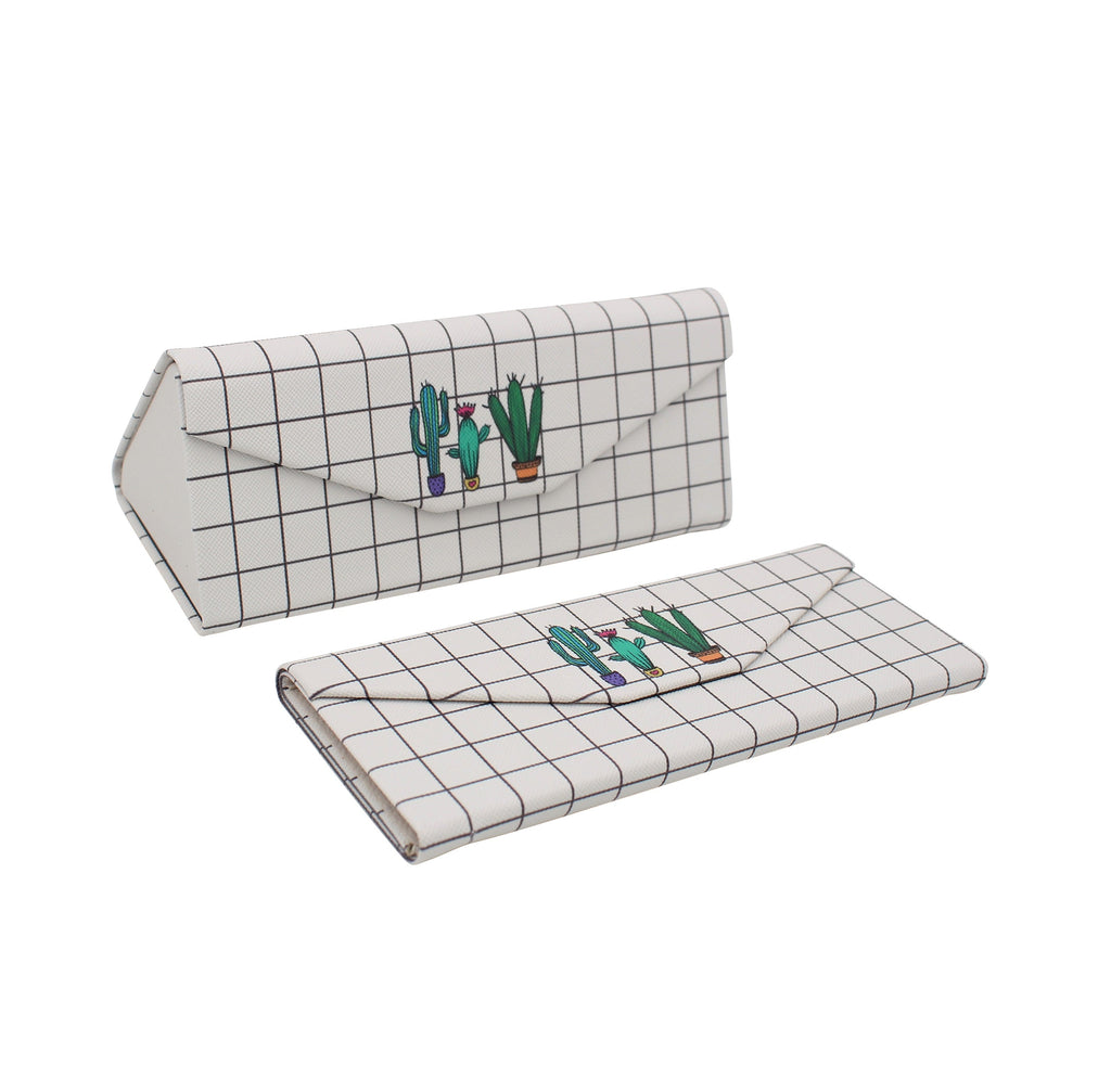 Grid Cactus Print Vegan Leather Glasses Case