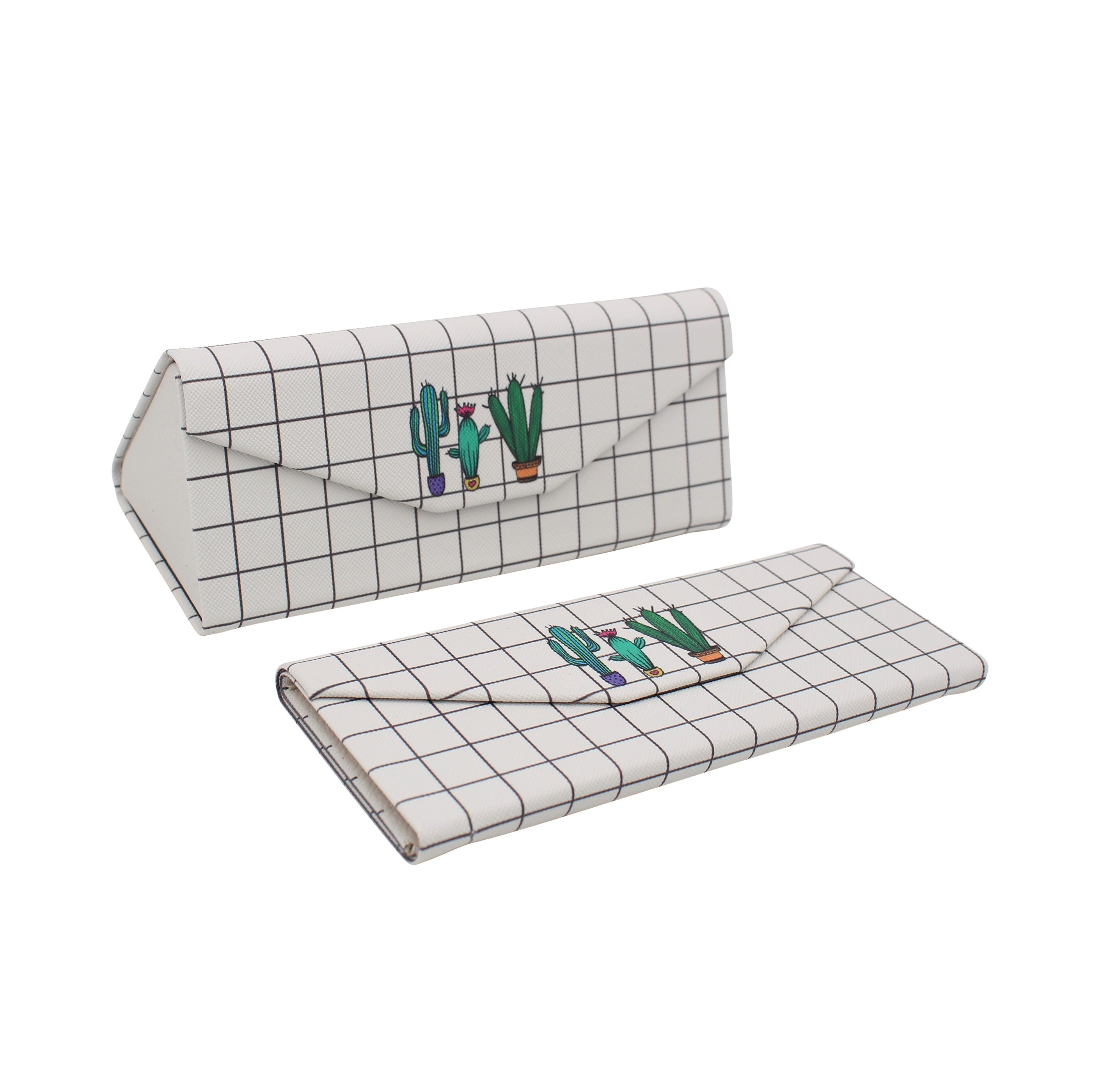Grid Cactus Print Vegan Leather Glasses Case