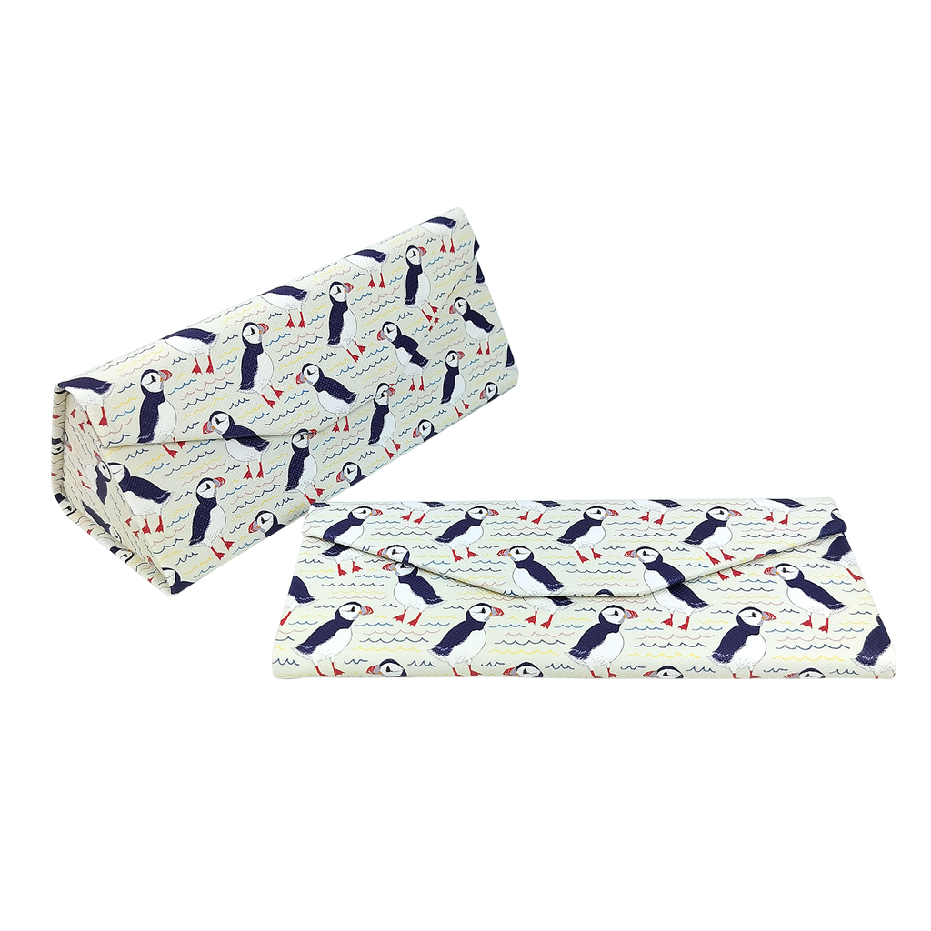 Puffin Print Vegan Leather Glasses Case