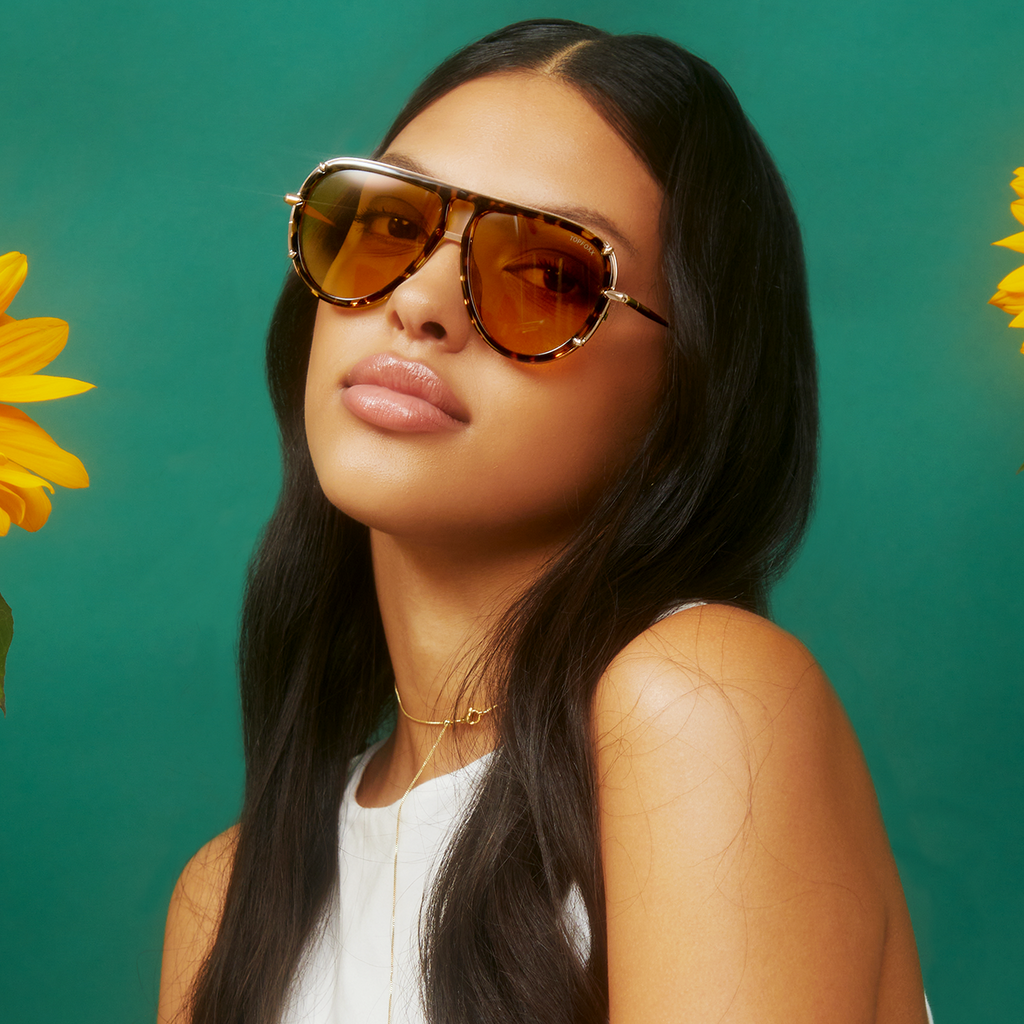 TopFoxx Ivy Luxe Yellow Tangle-Free Round Aviator Sunglasses