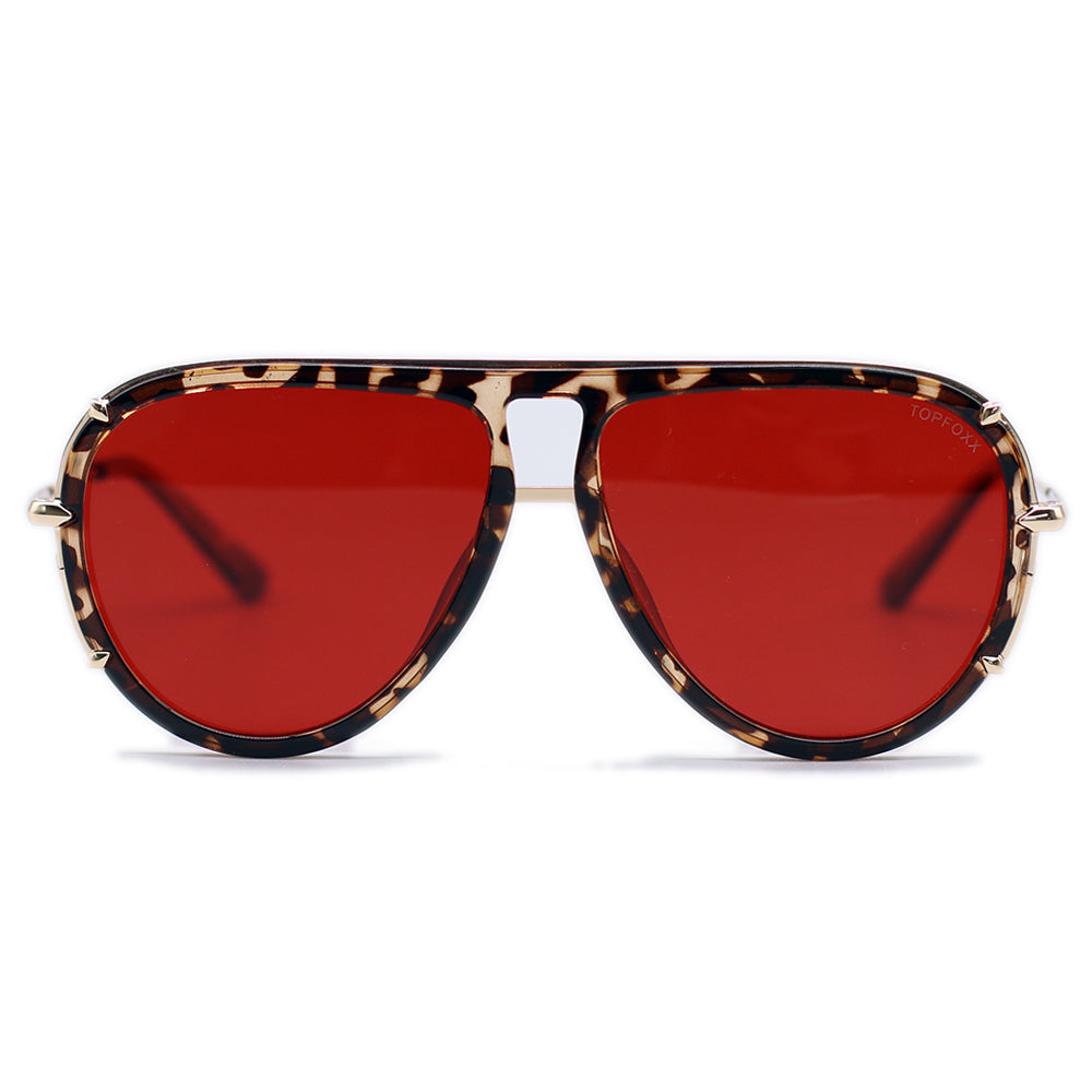 TopFoxx Ivy Luxe Red Tangle-Free Round Aviator Sunglasses