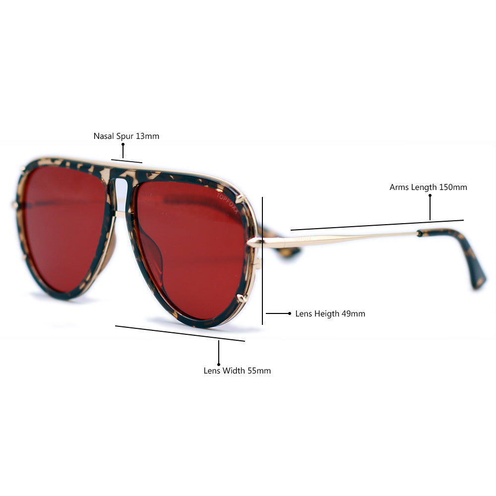 TopFoxx Ivy Luxe Red Tangle-Free Round Aviator Sunglasses