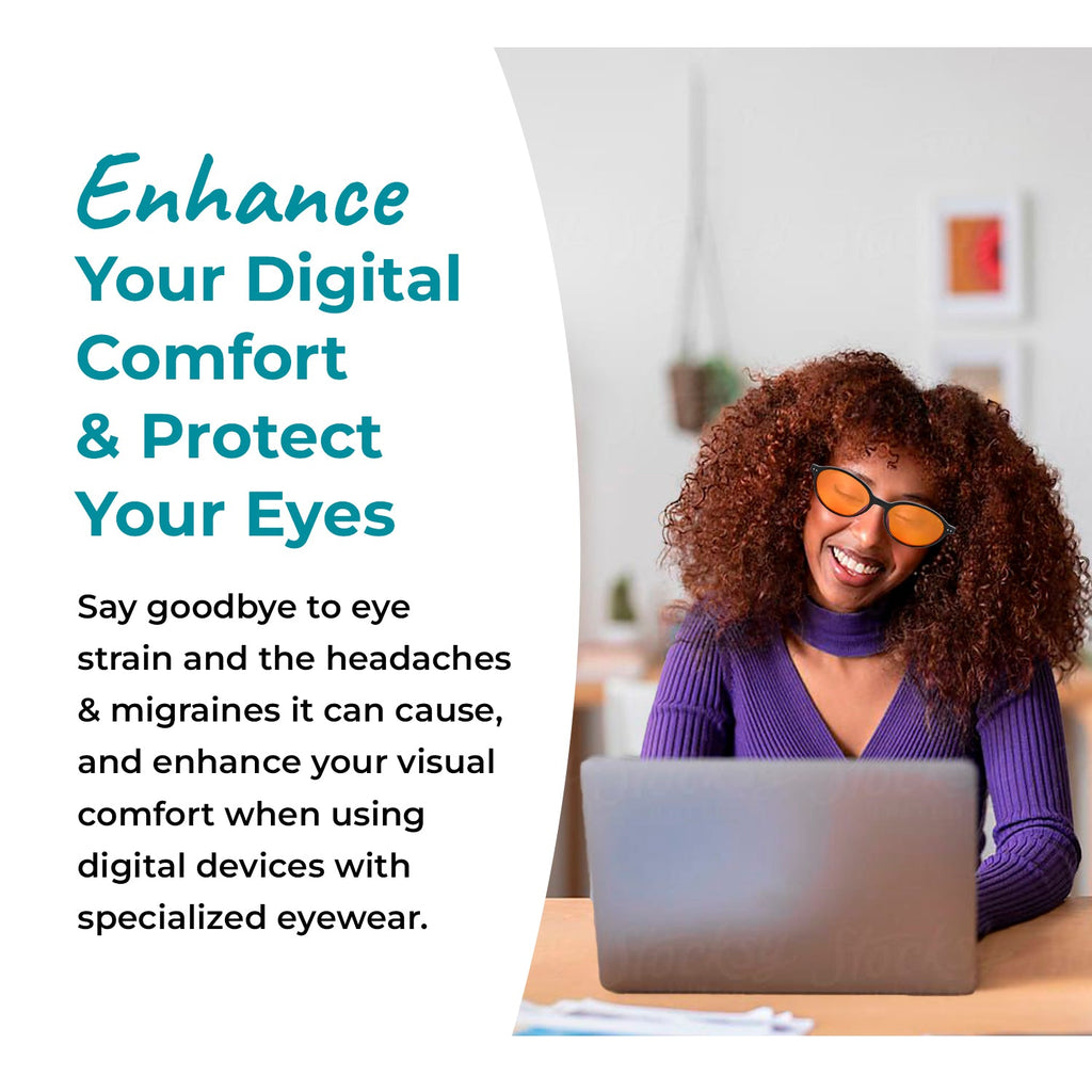 Night-time Ivy Blue Light Blocking Glasses by Sleep ZM with black frame and orange lenses for screen protection.