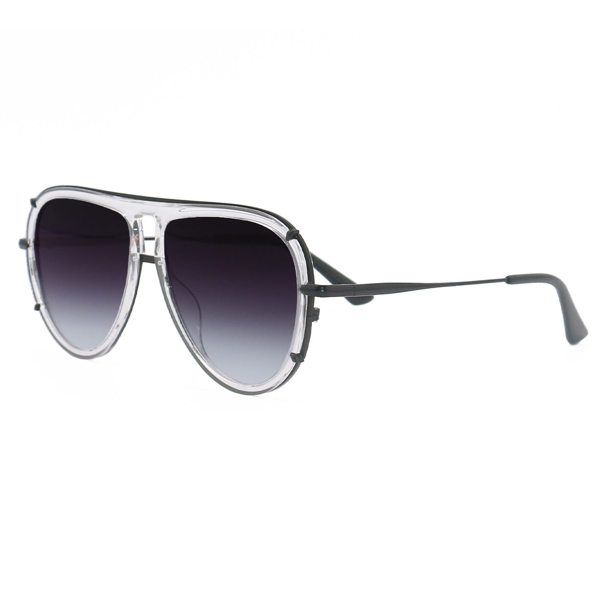 TopFoxx Ivy Luxe Clear Black Tangle-Free Round Aviator Sunglasses