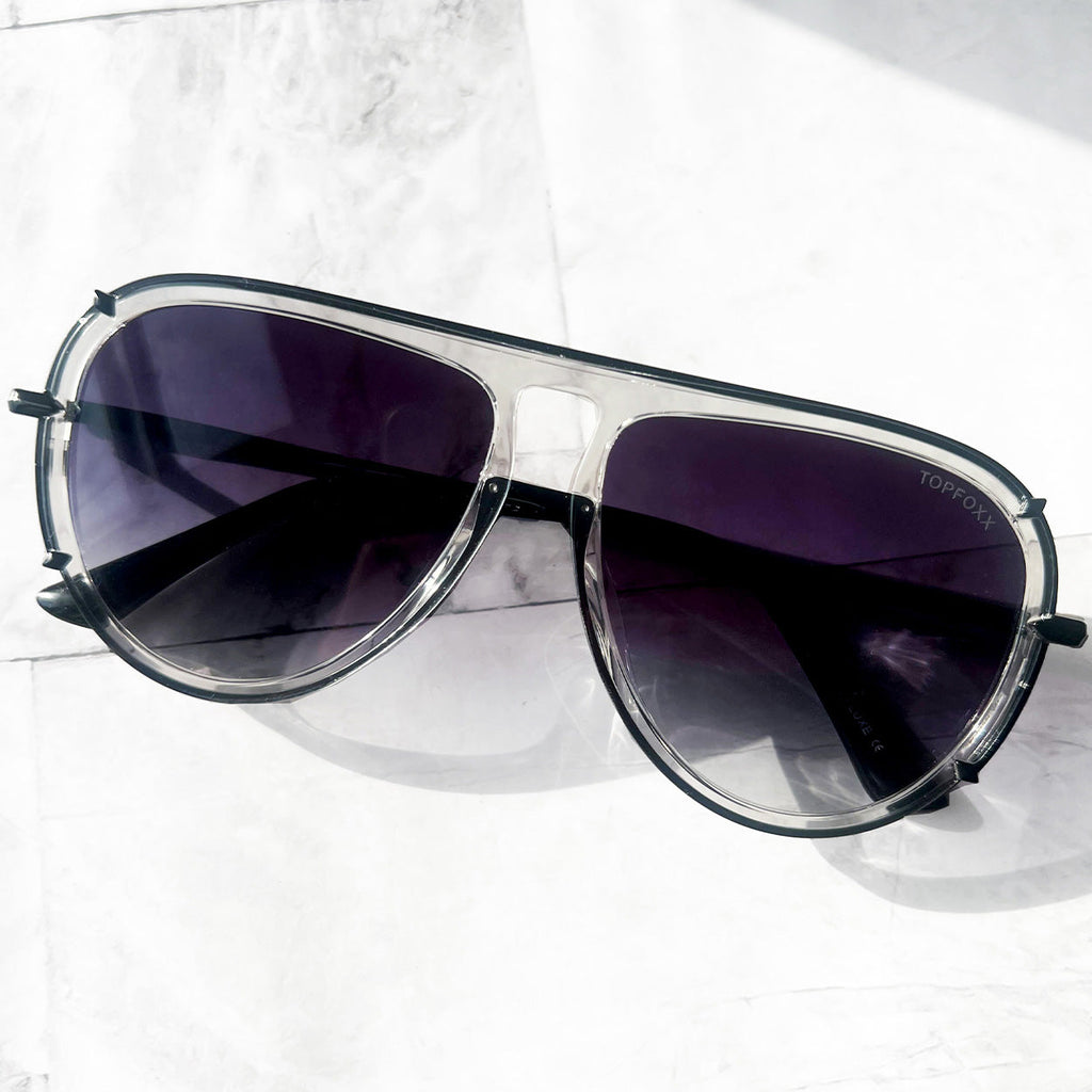 TopFoxx Ivy Luxe Clear Black Tangle-Free Round Aviator Sunglasses
