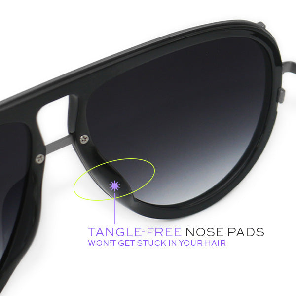 TopFoxx Ivy Luxe Black Tangle-Free Round Aviator Sunglasses