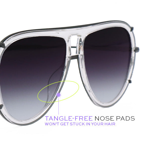 TopFoxx Ivy Luxe Clear Black Tangle-Free Round Aviator Sunglasses