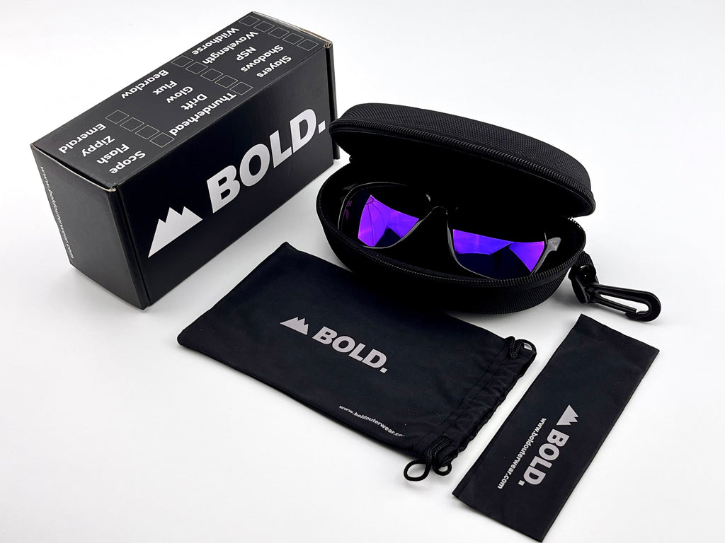 Boldouterwear Thunderhead performance sunglasses with sporty frame, polarized lenses, designed for MTB, skiing, and lifestyle use.