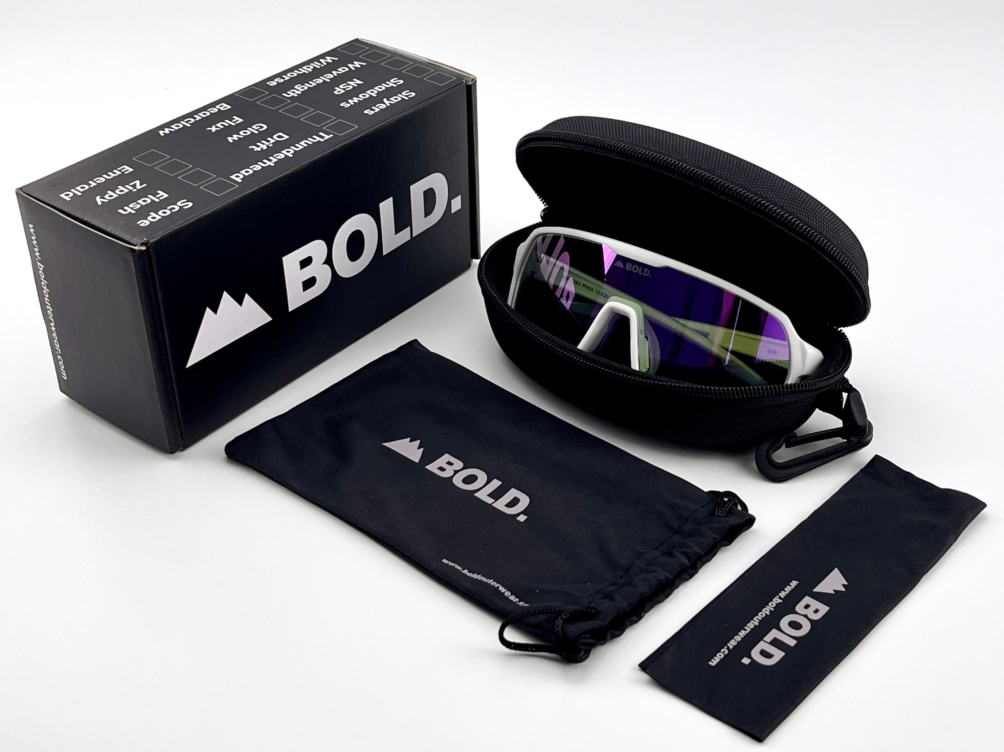 Boldouterwear BOLD Drift photochromic sunglasses showing tinted lenses and sleek black frames for outdoor wear.