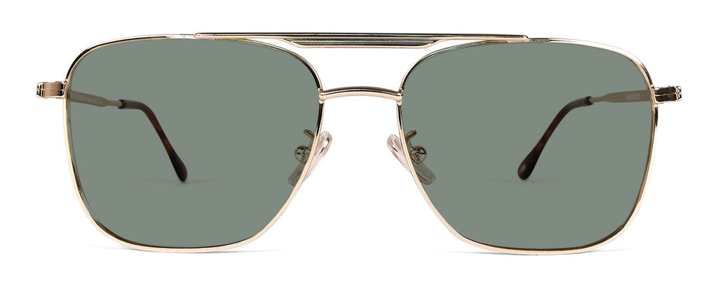 Benny's Eyewear Largo sunglasses with gold frames and green tinted lenses, stylish and protective for sunny days.