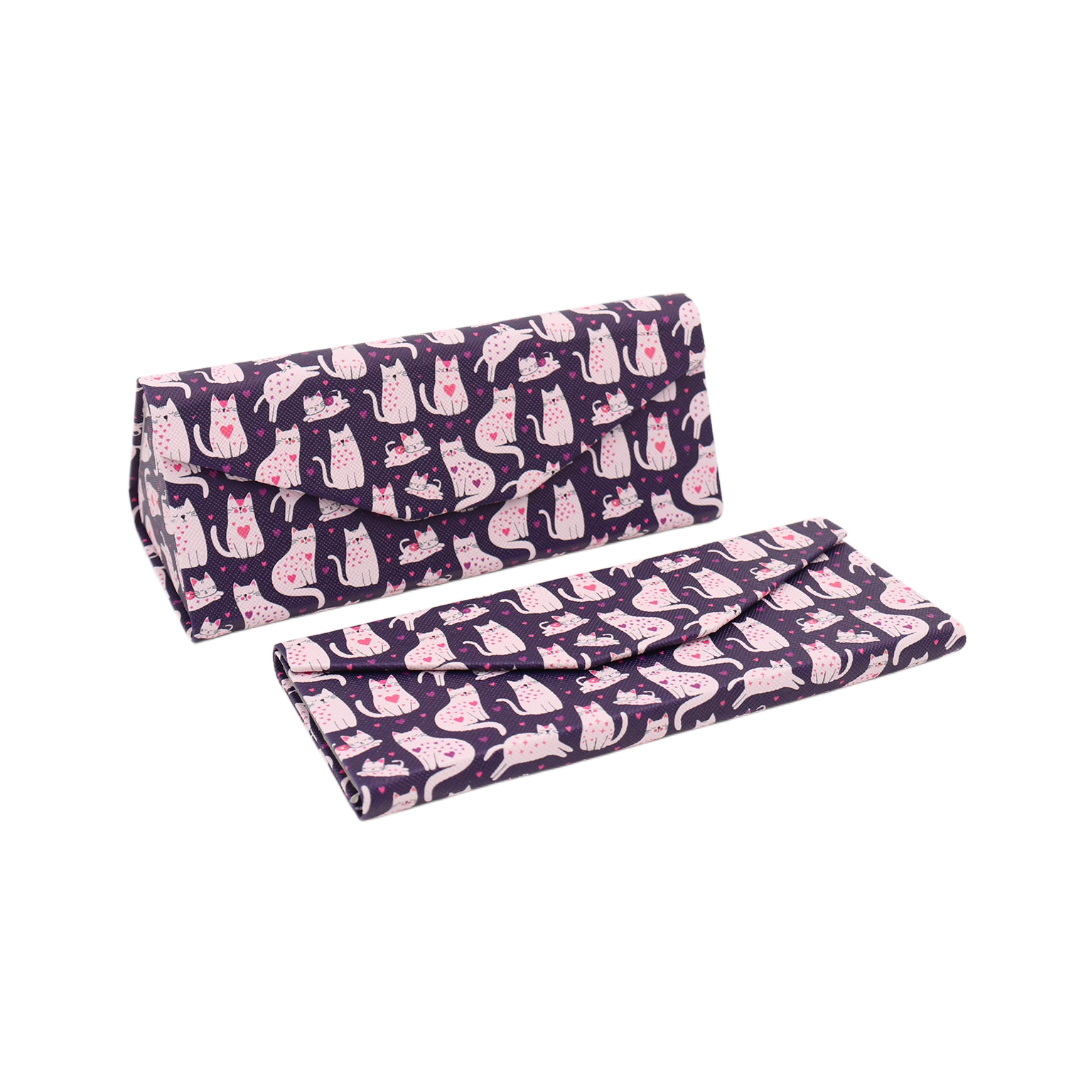 Lovely Cat Print Vegan Leather Glasses Case