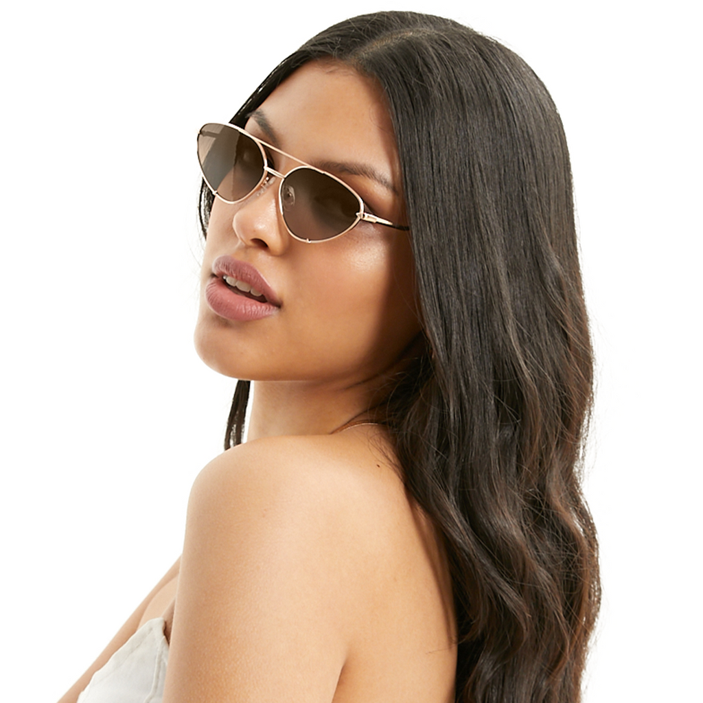 TopFoxx Lucky Star Faded Brown & Gold Cat Eye Aviator Sunglasses