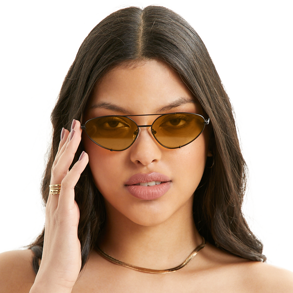 TopFoxx Lucky Star Yellow & Black Cat Eye Aviator Sunglasses