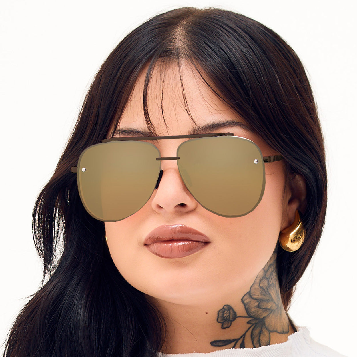 TopFoxx Luna Copper Tangle-Free Round Aviator Sunglasses