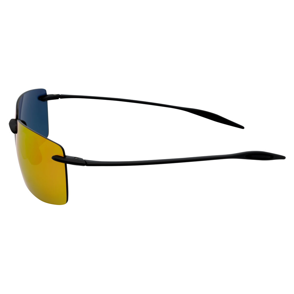 MAUI Rimless Sports Wrap Sunglasses – Black / Orange Mirror