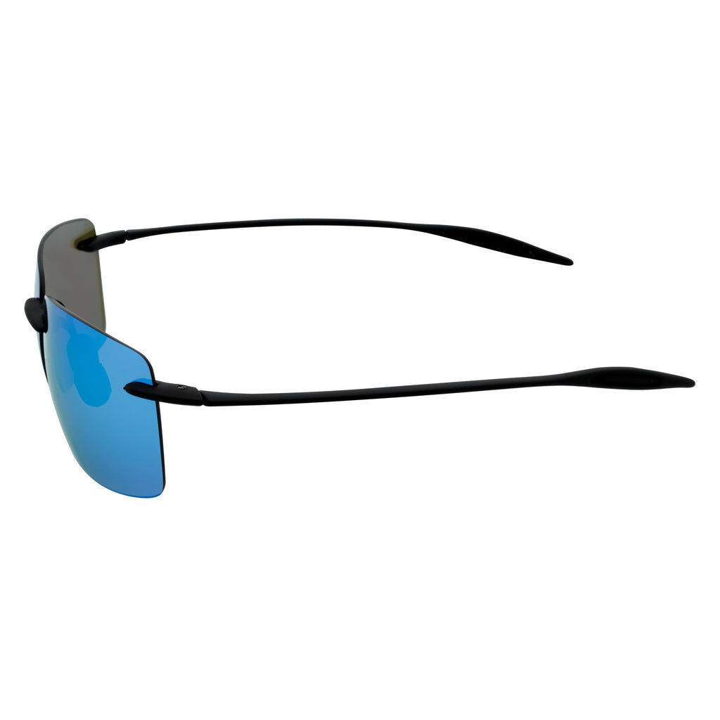 MAUI Rimless Sports Wrap Sunglasses – Black / Blue Mirror