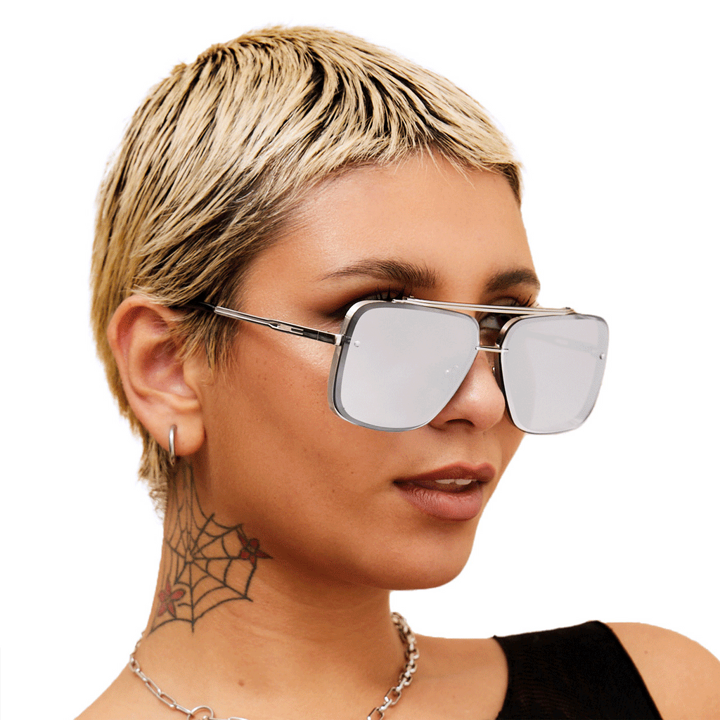 TopFoxx Bella Chrome Silver Oversized Square Aviator Sunglasses