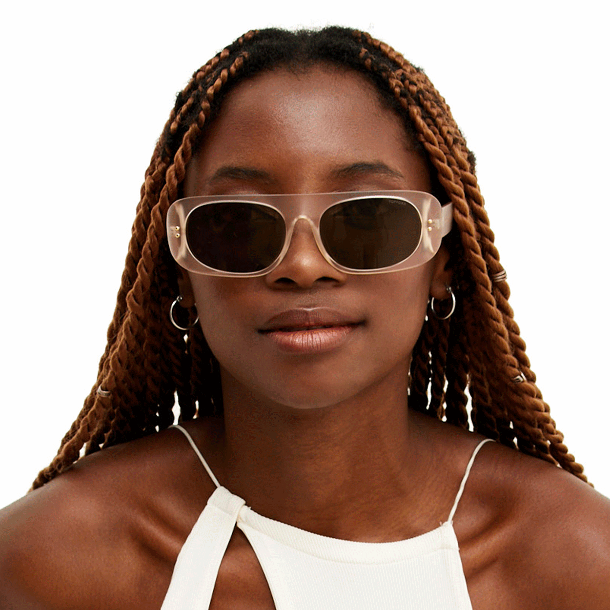 TopFoxx Claim It Clear Brown Rectangular Wrap Sunglasses