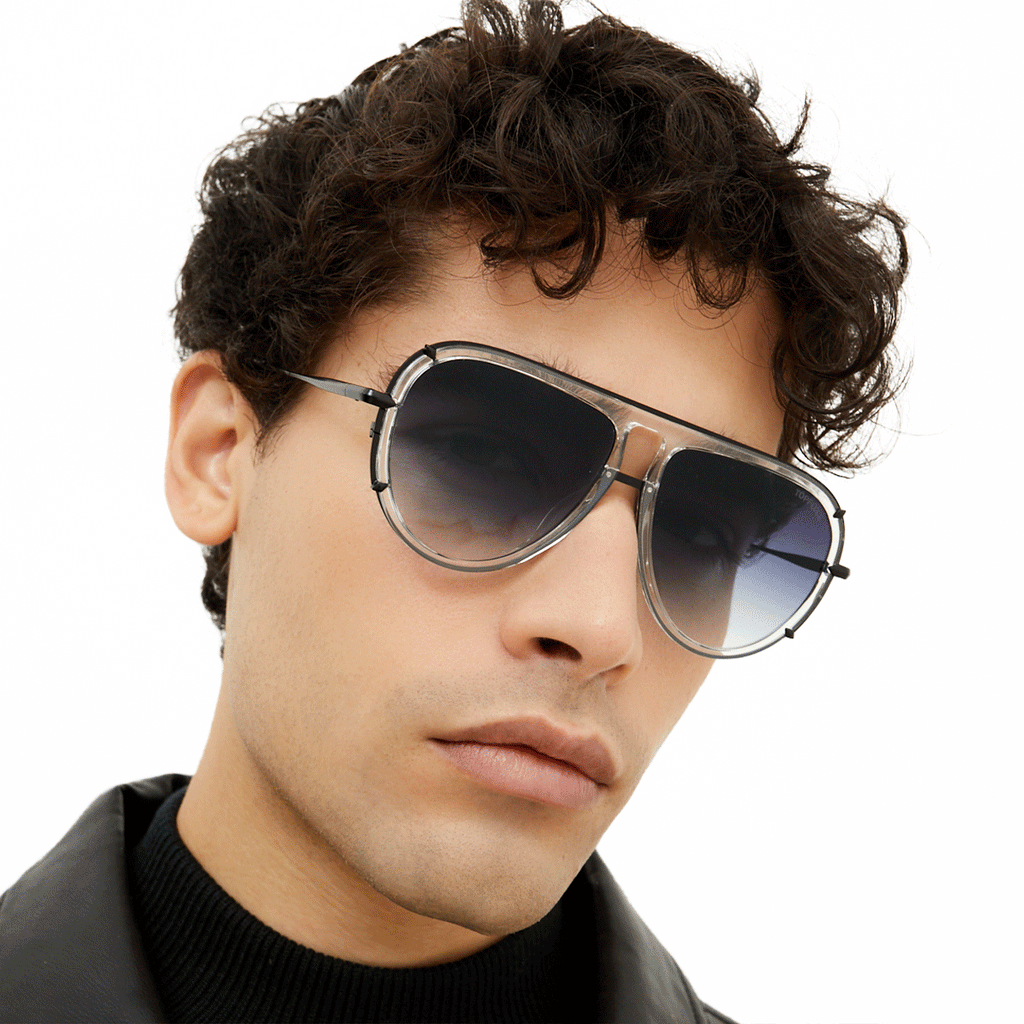 TopFoxx Ivy Luxe Clear Black Tangle-Free Round Aviator Sunglasses