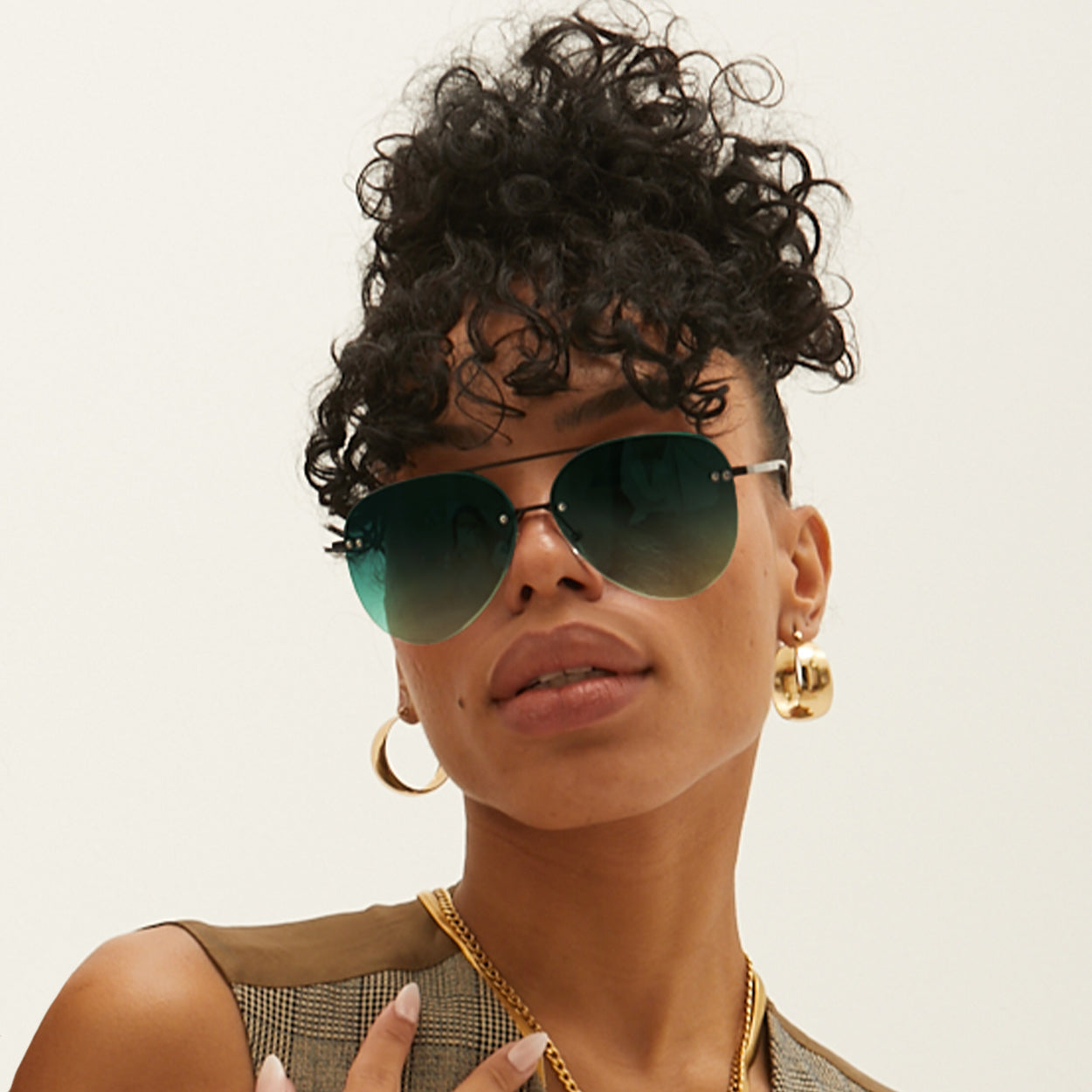TopFoxx Smaller Megan 2 Dark Green Metal Aviator Sunglasses