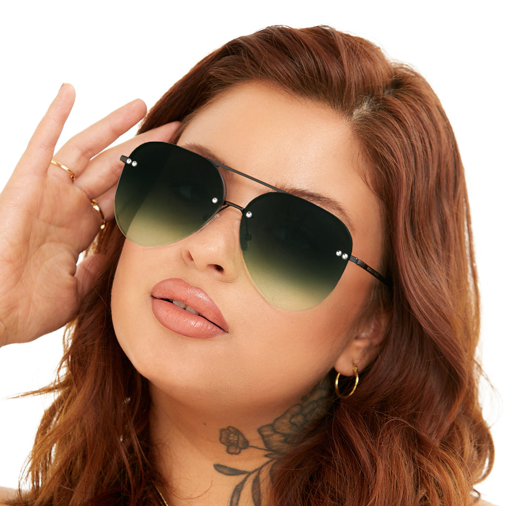 TopFoxx Smaller Megan 2 Dark Green Metal Aviator Sunglasses