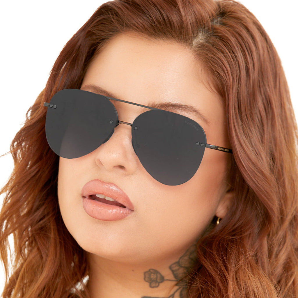 TopFoxx Smaller Megan 2 Jet Black Tangle-Free Aviator Sunglasses