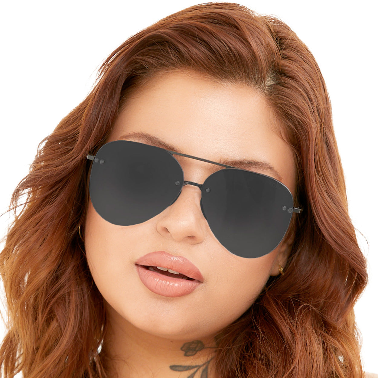 TopFoxx Smaller Megan 2 Jet Black Tangle-Free Aviator Sunglasses