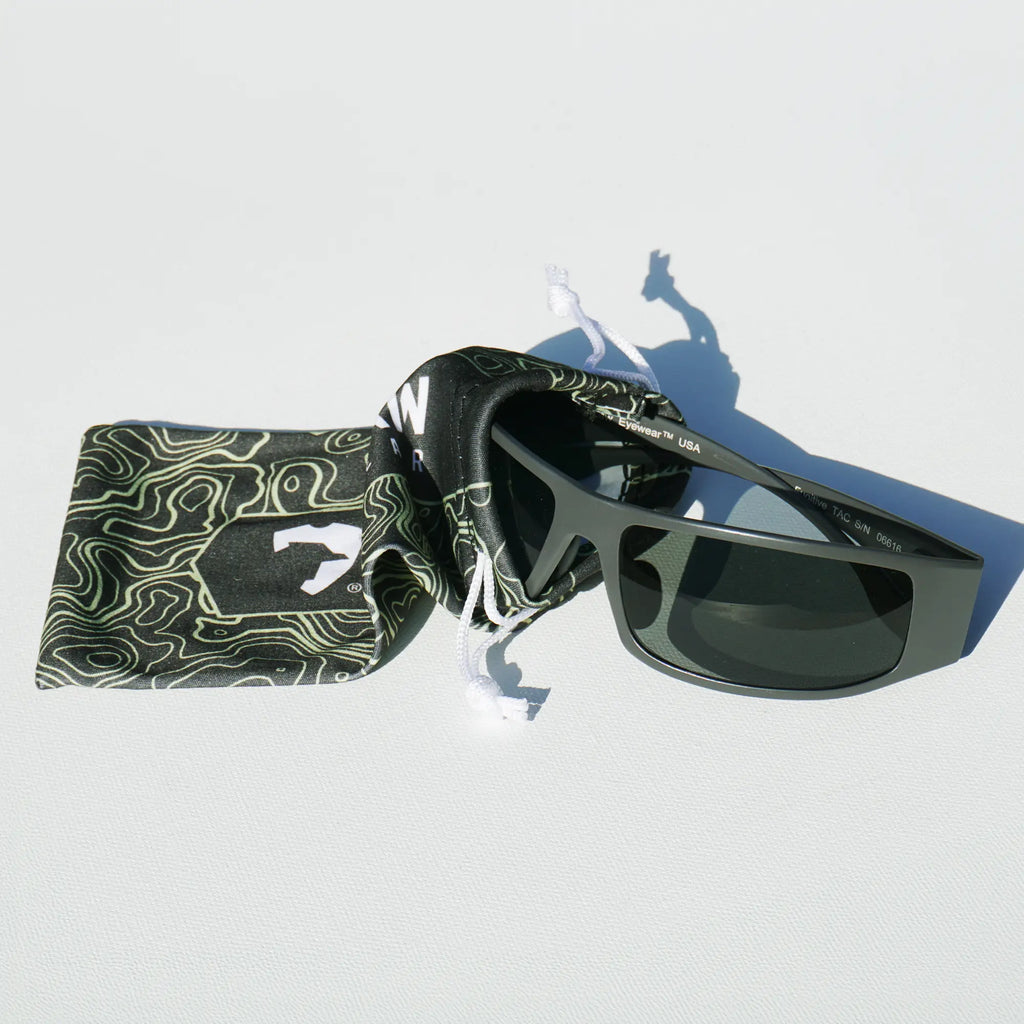 OutLaw Eyewear NVG camo glasses cleaning pouch for protecting and storing eyewear, with a rugged camouflage design.