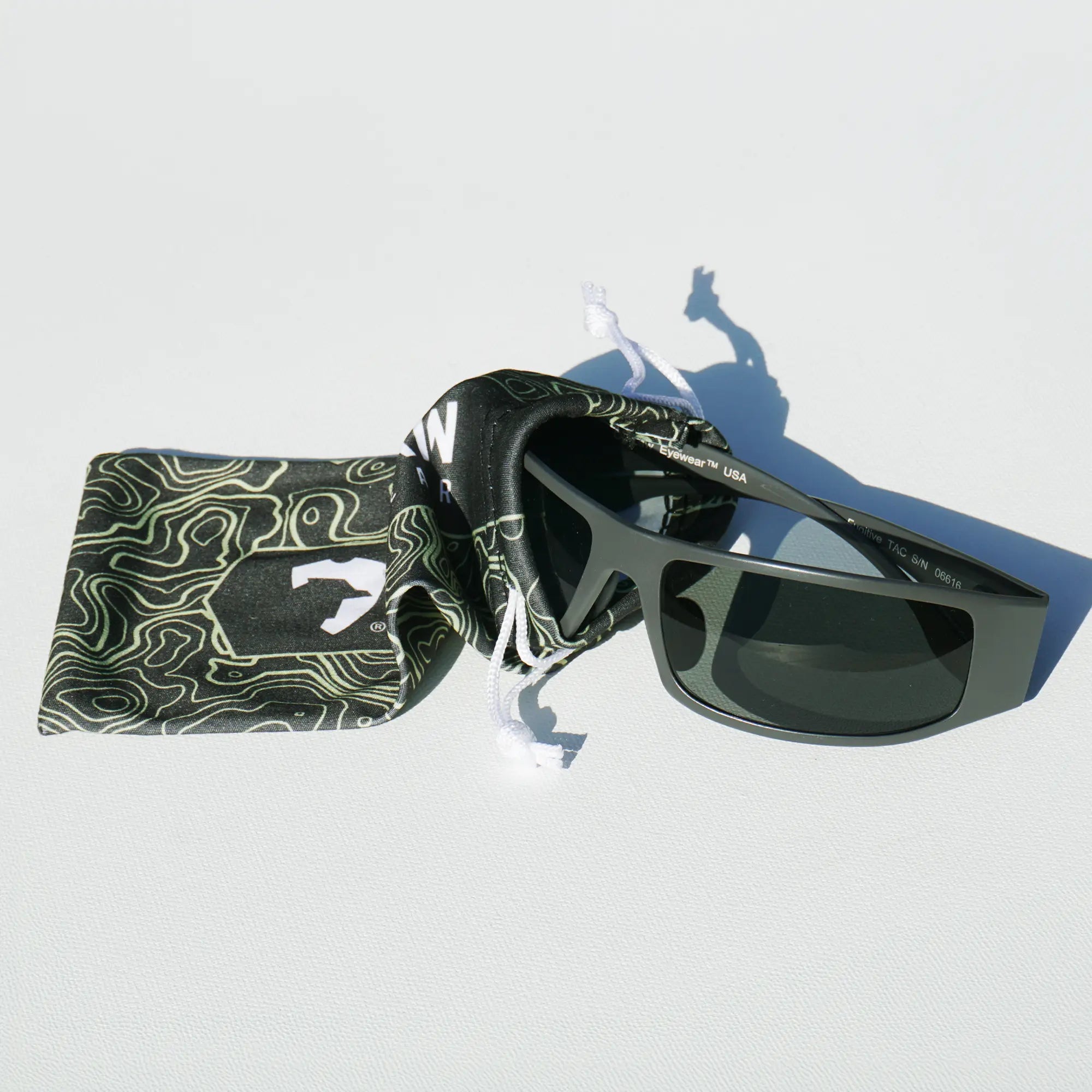 OutLaw Eyewear NVG camo glasses cleaning pouch for protecting and storing eyewear, with a rugged camouflage design.