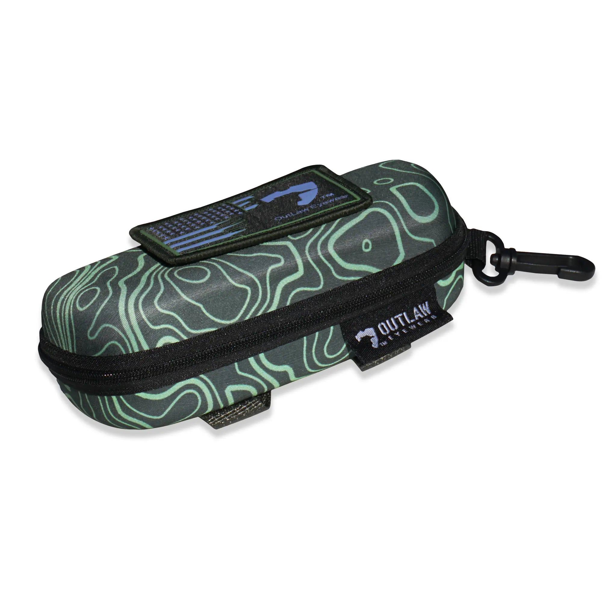 OutLaw Eyewear NVG Camo MoLLE hard shell glasses case with camouflage design, durable protective case for eyewear.