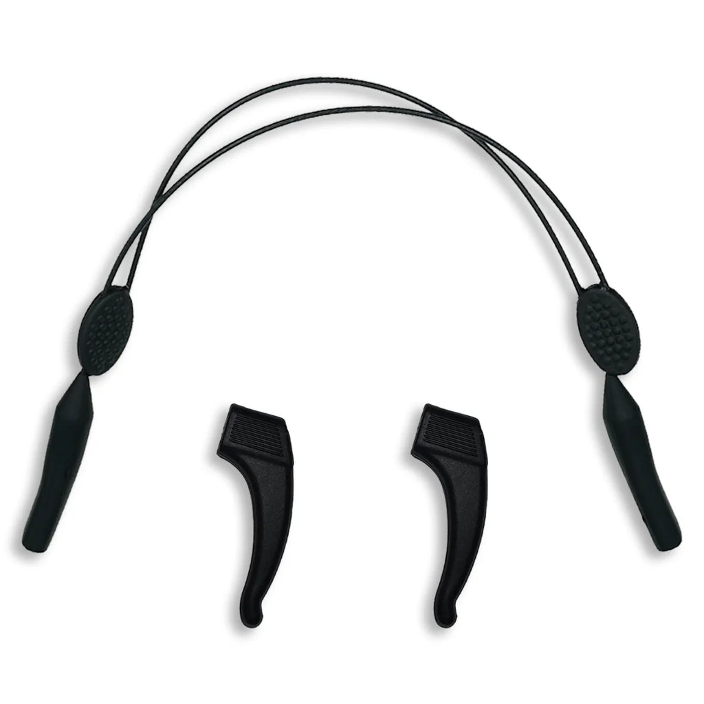 OutLaw Eyewear tactical glasses retaining cord with ear hook grips, designed to secure eyewear during active use.