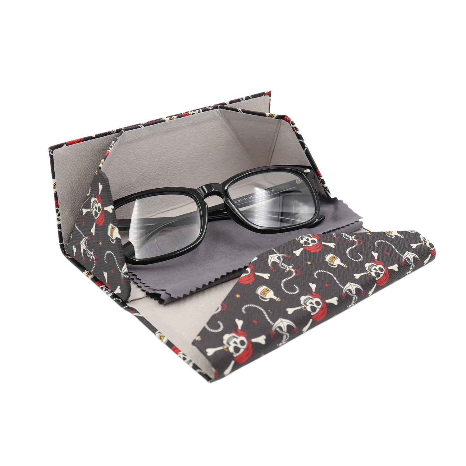Pirate Skull Print Vegan Leather Glasses Case