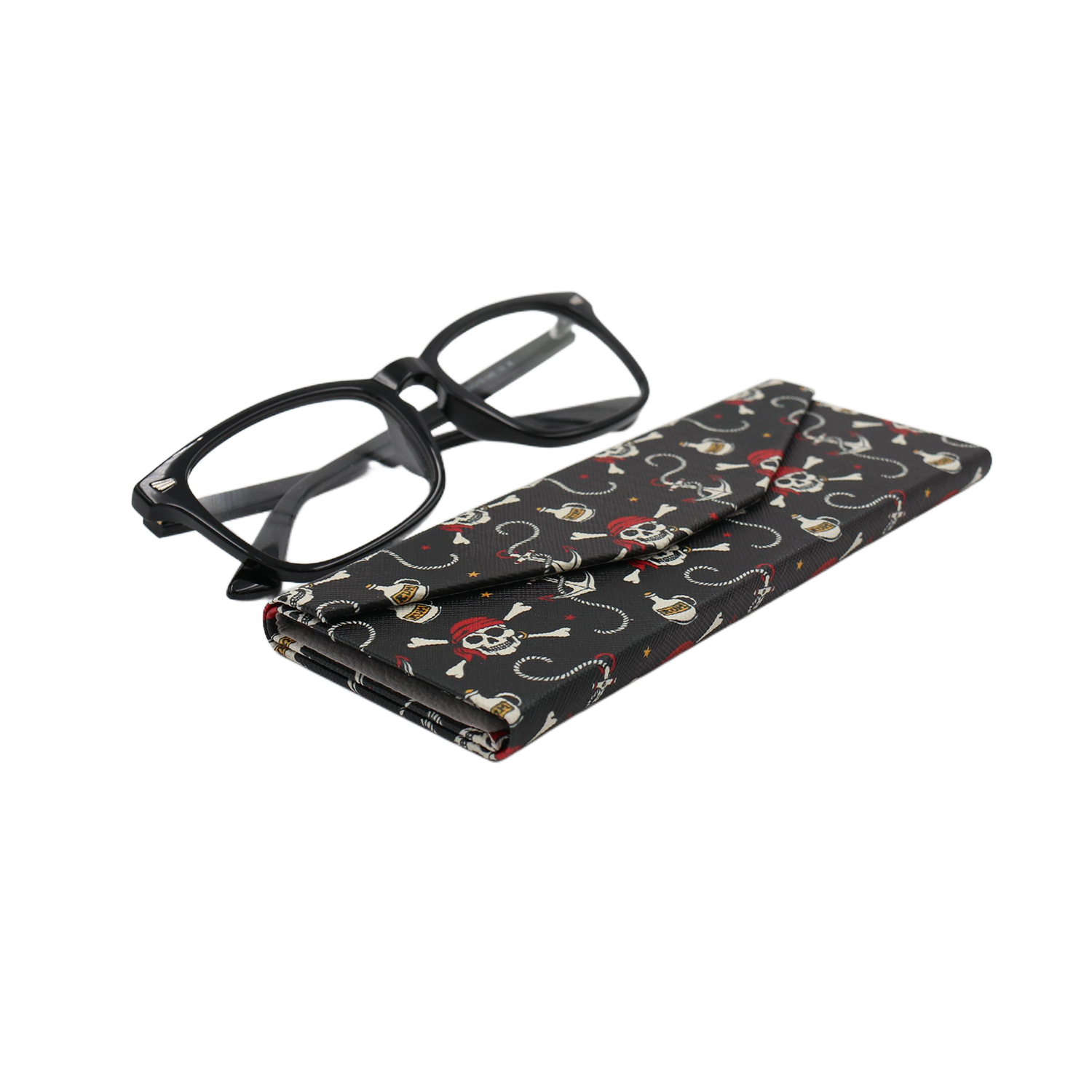 Pirate Skull Print Vegan Leather Glasses Case