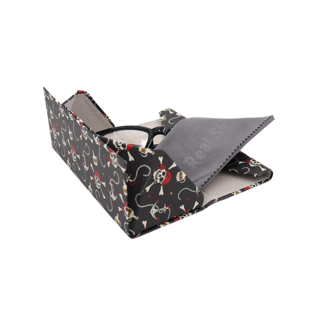 Pirate Skull Print Vegan Leather Glasses Case