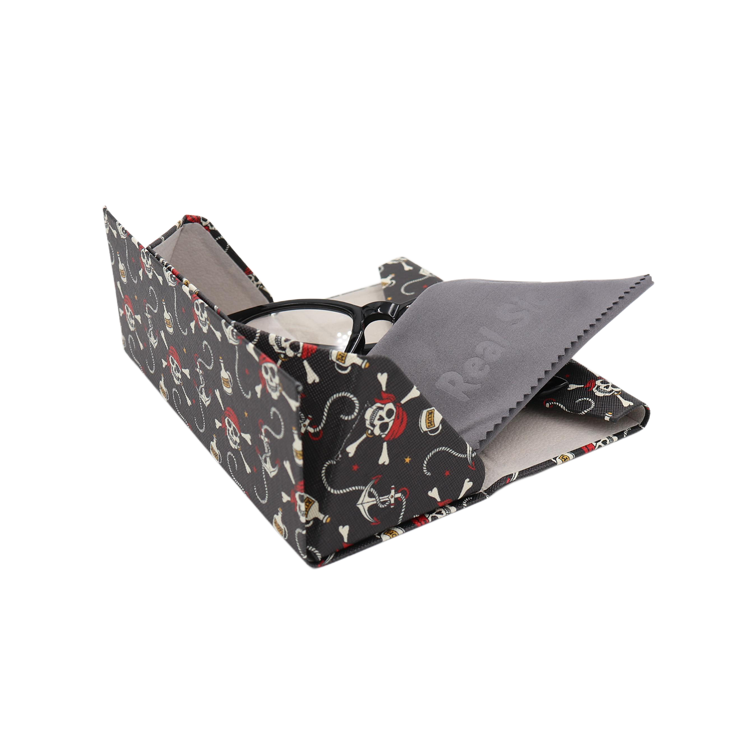 Pirate Skull Print Vegan Leather Glasses Case