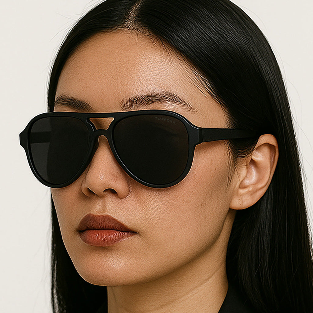 TopFoxx Poseidon Black Tangle-Free Floating Aviator Sunglasses