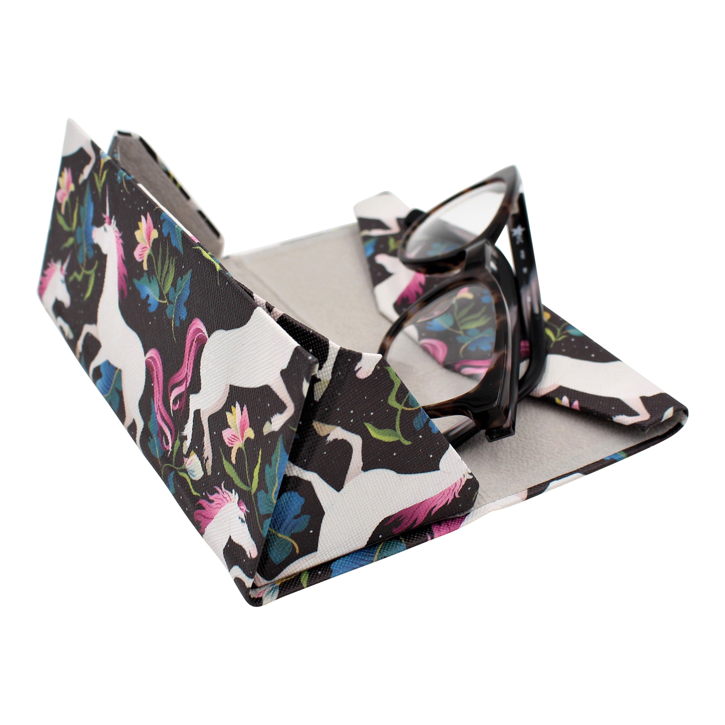 Unicorn Print Vegan Leather Glasses Case