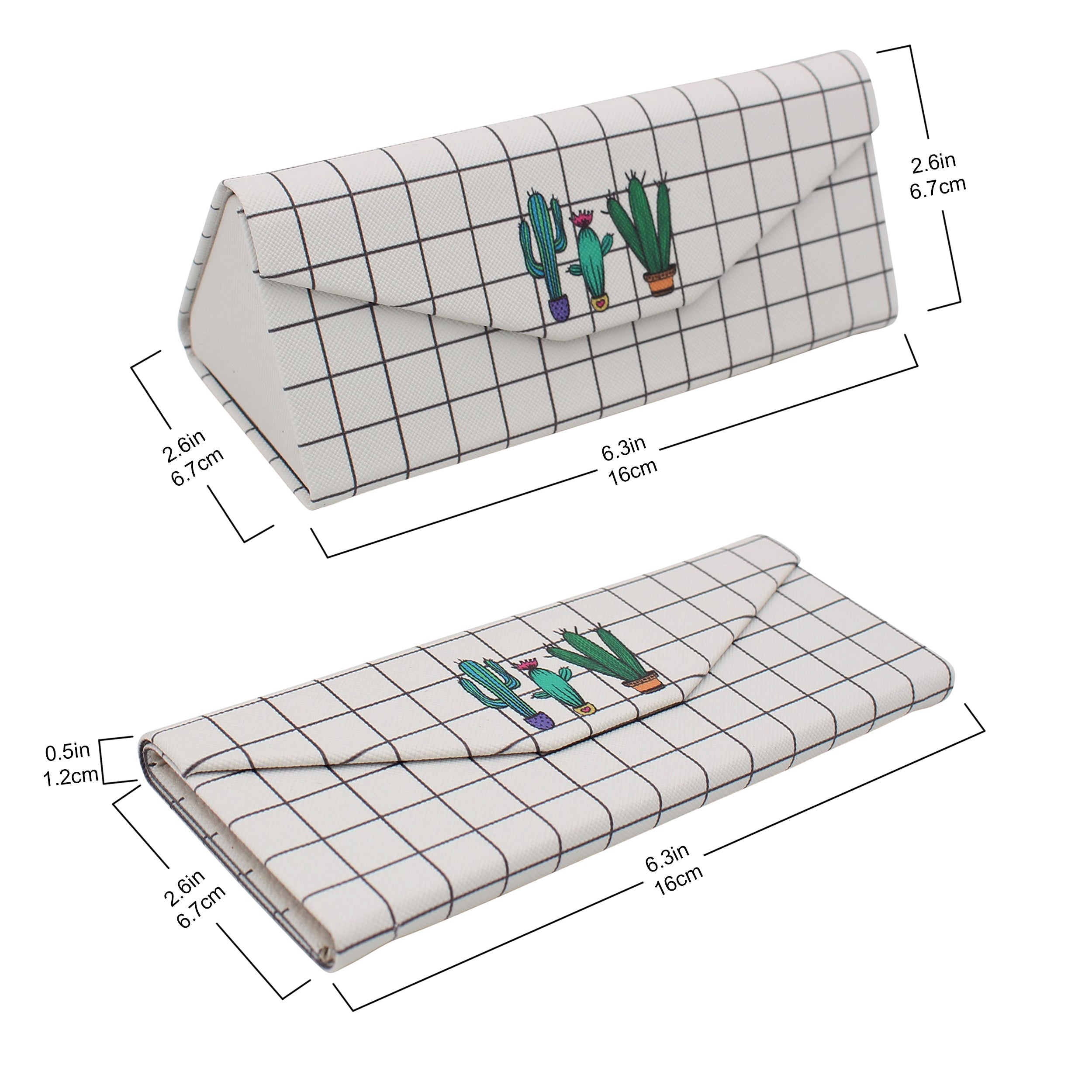 Grid Cactus Print Vegan Leather Glasses Case