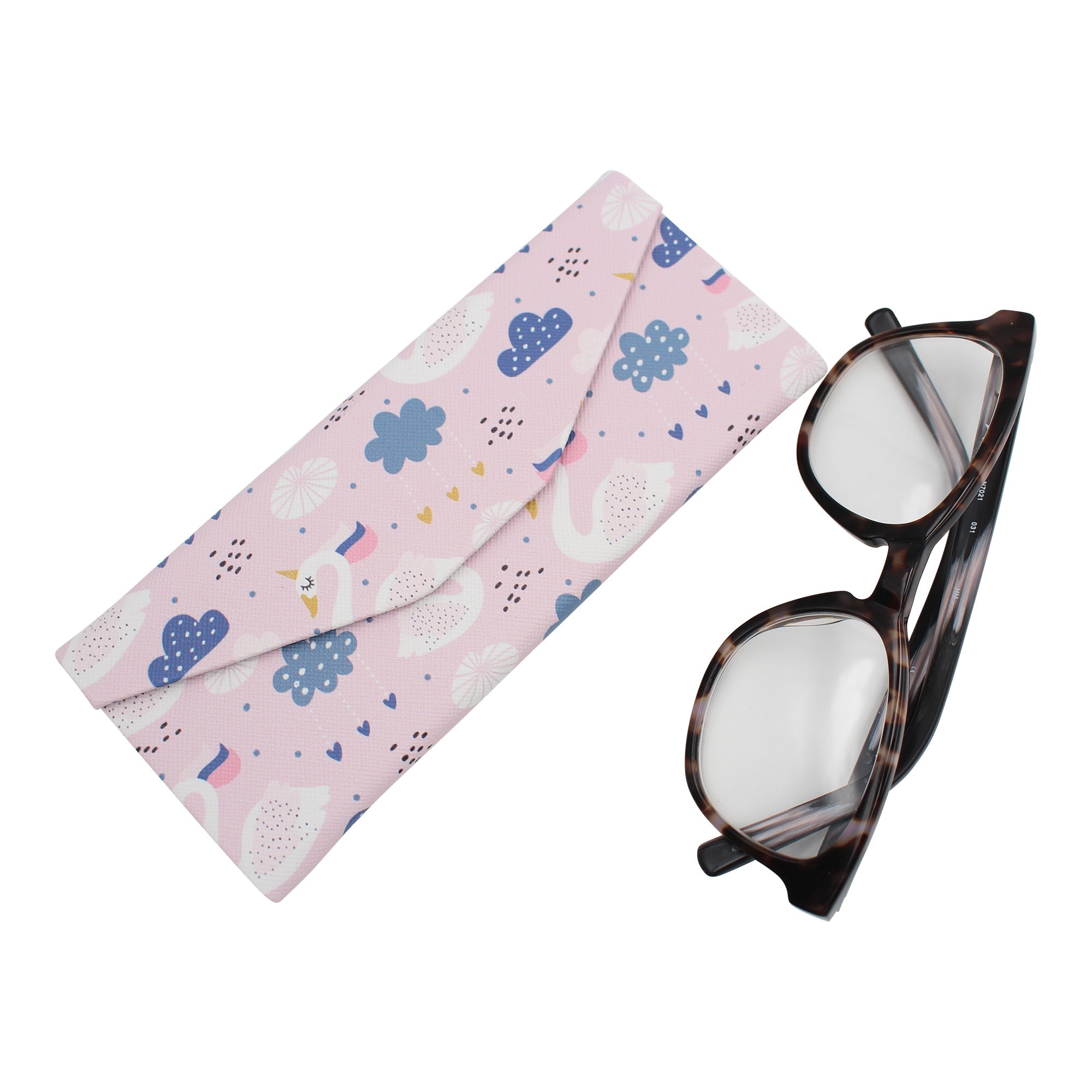Swan Unicorn Print Vegan Leather Glasses Case
