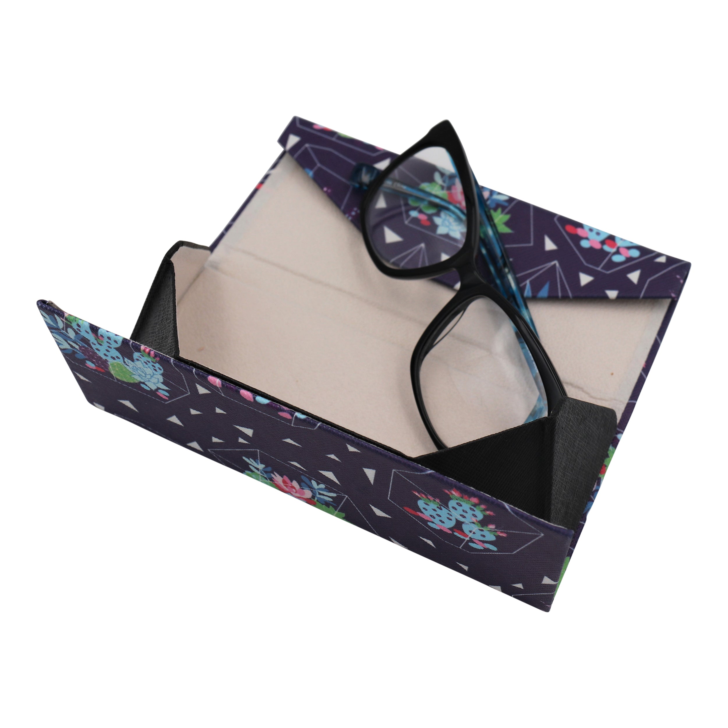 Succulent Terrarium Print Vegan Leather Glasses Case