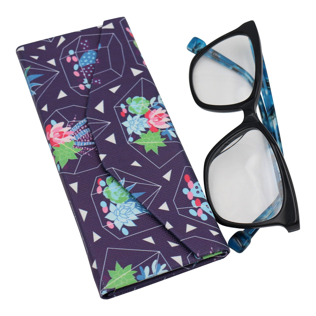 Succulent Terrarium Print Vegan Leather Glasses Case