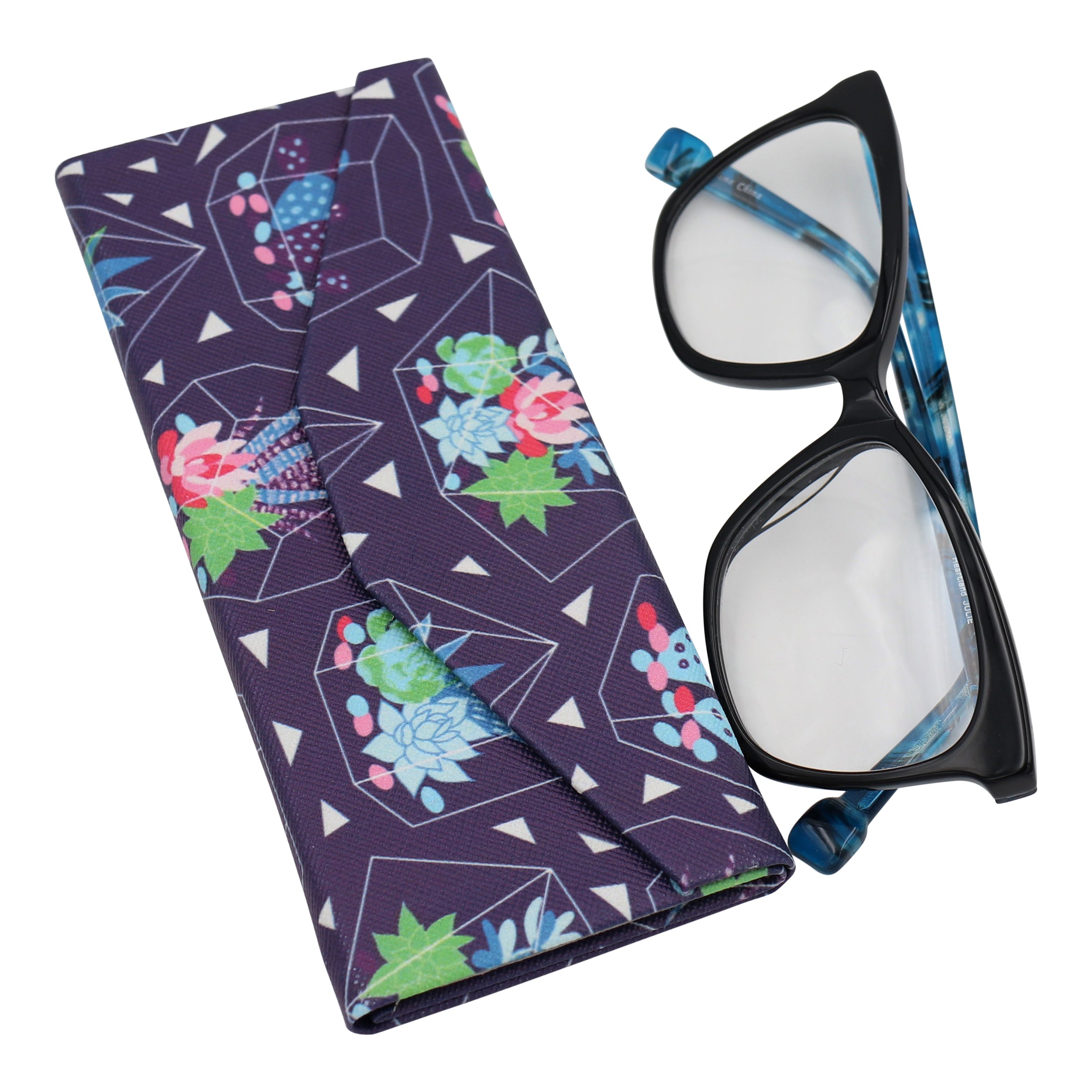 Succulent Terrarium Print Vegan Leather Glasses Case
