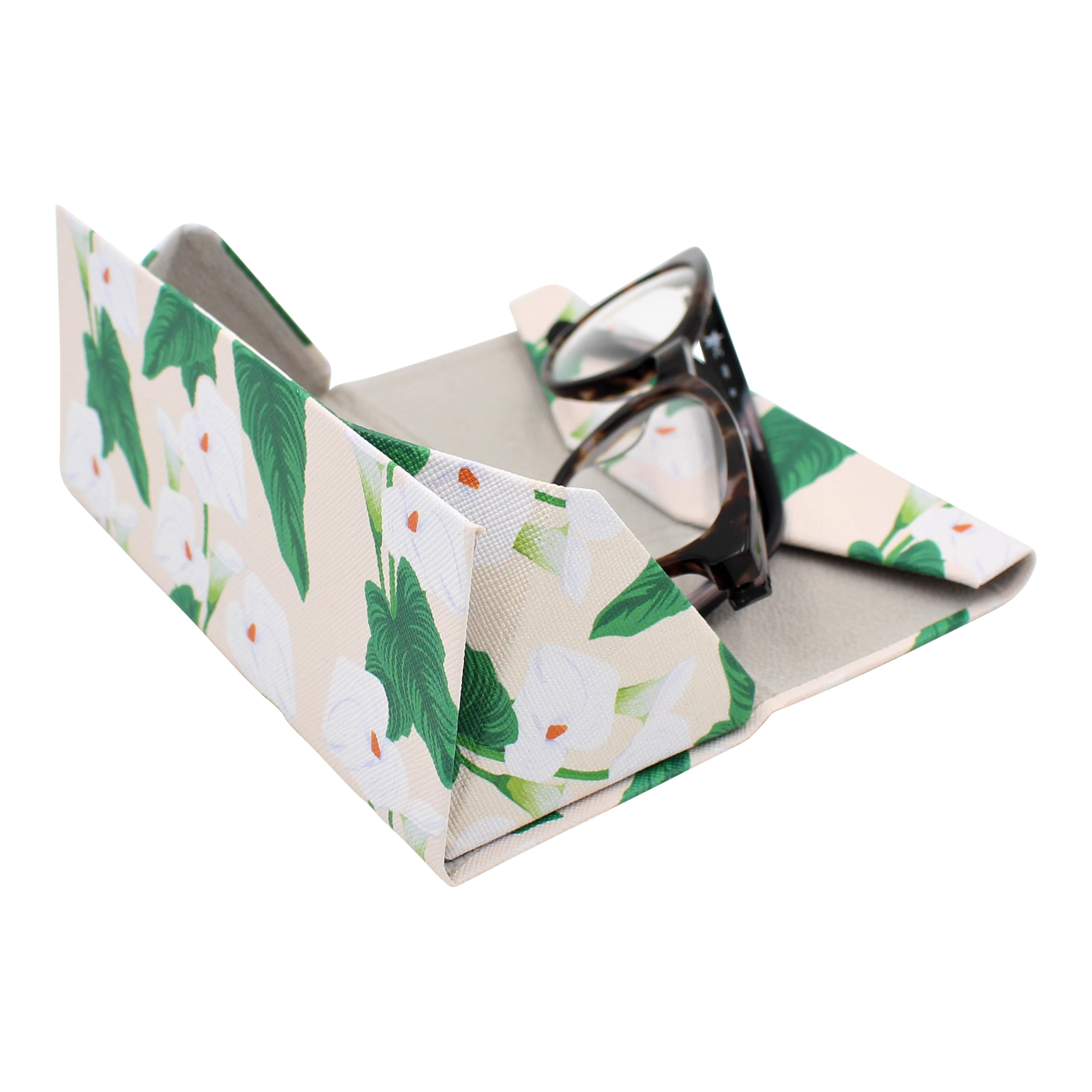 Lily Print Vegan Leather Glasses Case